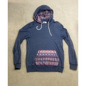 On the Byas Hoodie Mens Large Blue Aztec Southwestern Retro Grunge 90s Pocket